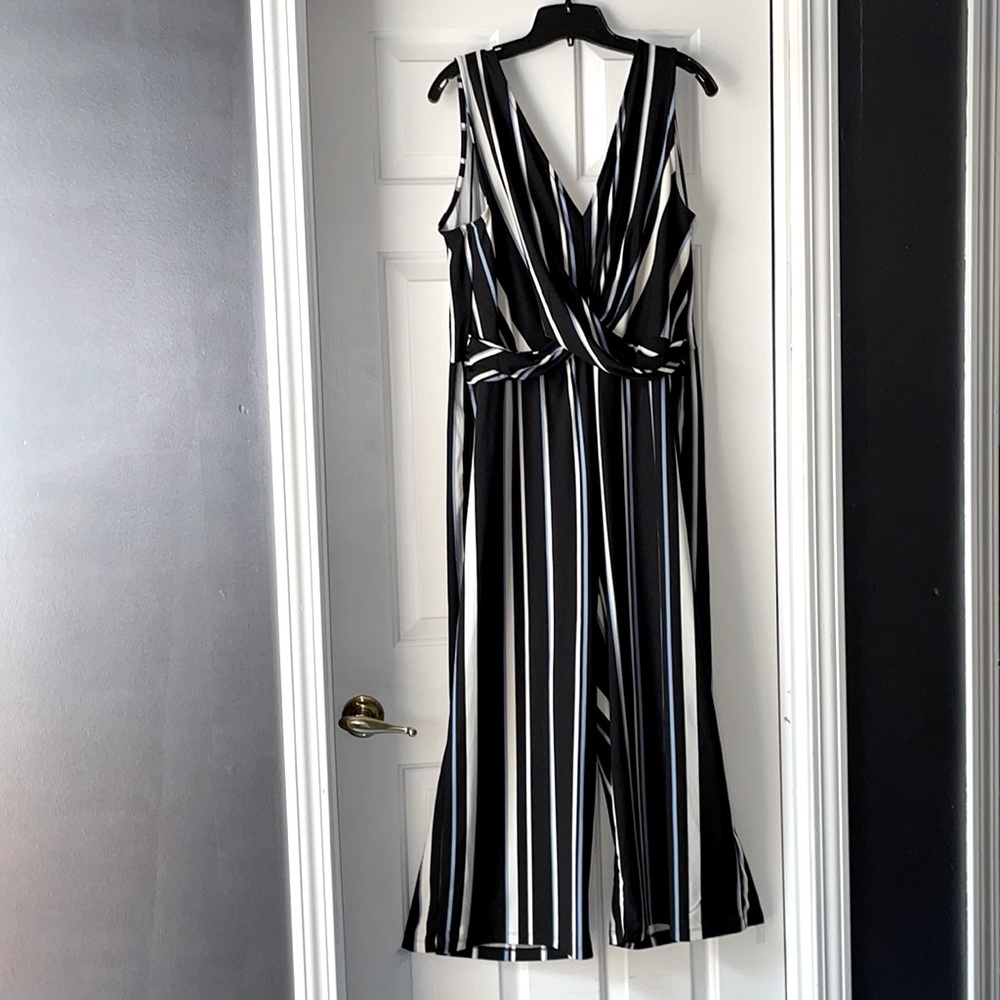 Candie’s women’s navy/white/blue stripe jumpsuit